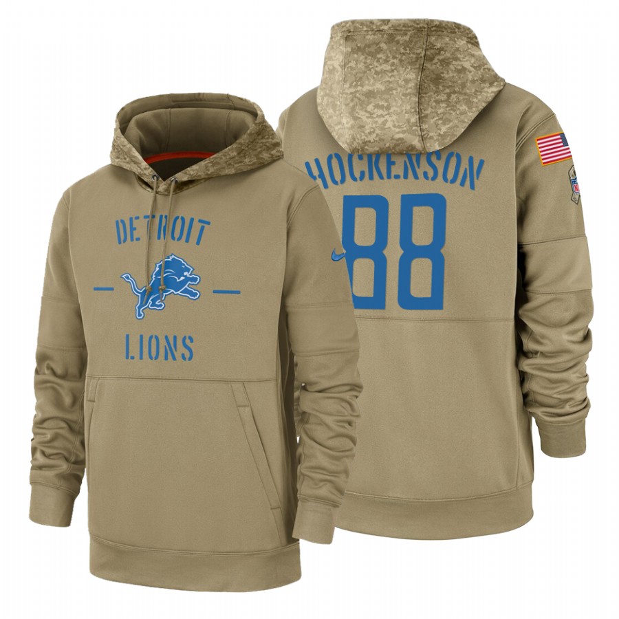 Detroit Lions #88 T.J. Hockenson Nike Tan 2019 Salute To Service Name & Number Sideline Therma Pullo