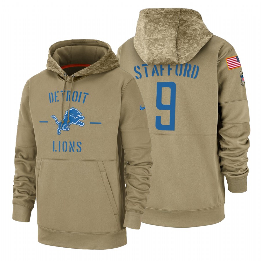 Detroit Lions #9 Matthew Stafford Nike Tan 2019 Salute To Service Name & Number Sideline Therma Pull