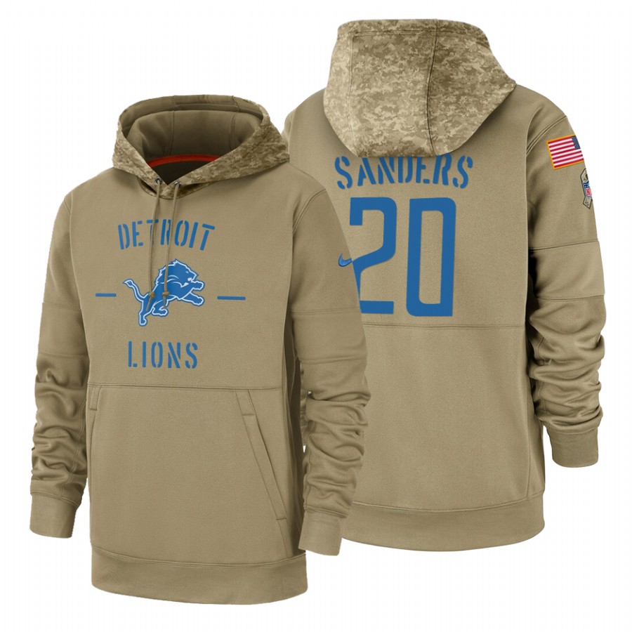 Detroit Lions #20 Barry Sanders Nike Tan 2019 Salute To Service Name & Number Sideline Therma Pullov