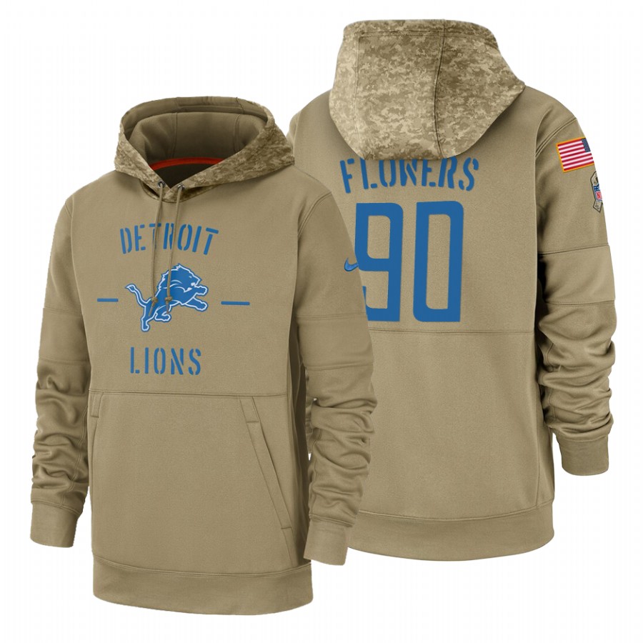 Detroit Lions #90 Trey Flowers Nike Tan 2019 Salute To Service Name & Number Sideline Therma Pullove - Click Image to Close