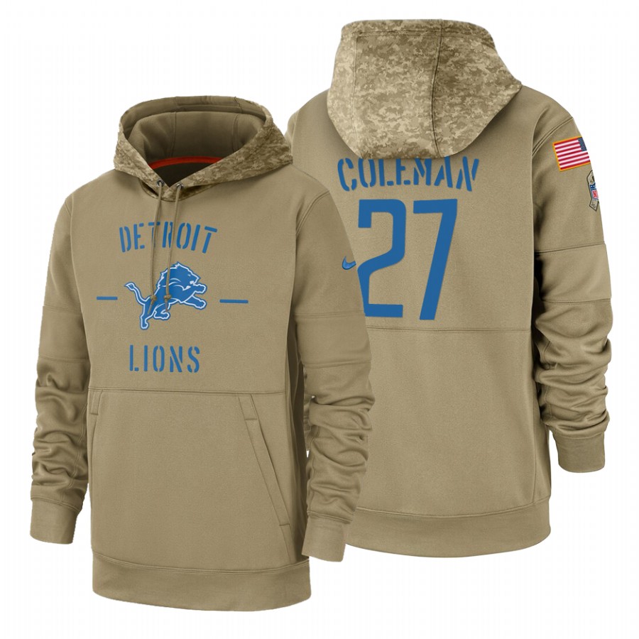 Detroit Lions #27 Justin Coleman Nike Tan 2019 Salute To Service Name & Number Sideline Therma Pullo