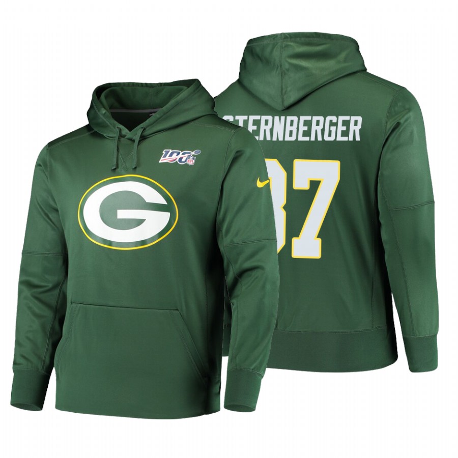 Green Bay Packers #87 Jace Sternberger Nike 100 Primary Logo Circuit Name & Number Pullover Hoodie G
