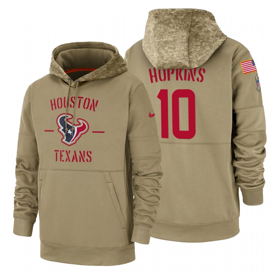 Houston Texans #10 Deandre Hopkins Nike Tan 2019 Salute To Service Name & Number Sideline Therma Pul