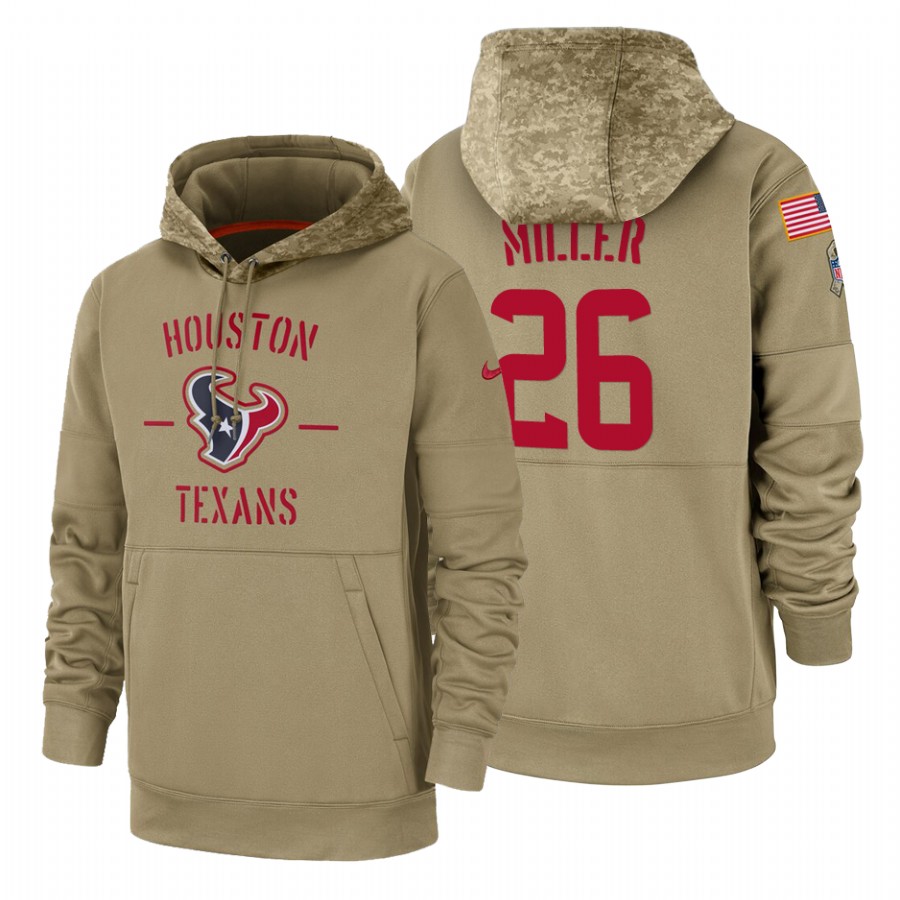 Houston Texans #26 Lamar Miller Nike Tan 2019 Salute To Service Name & Number Sideline Therma Pullov