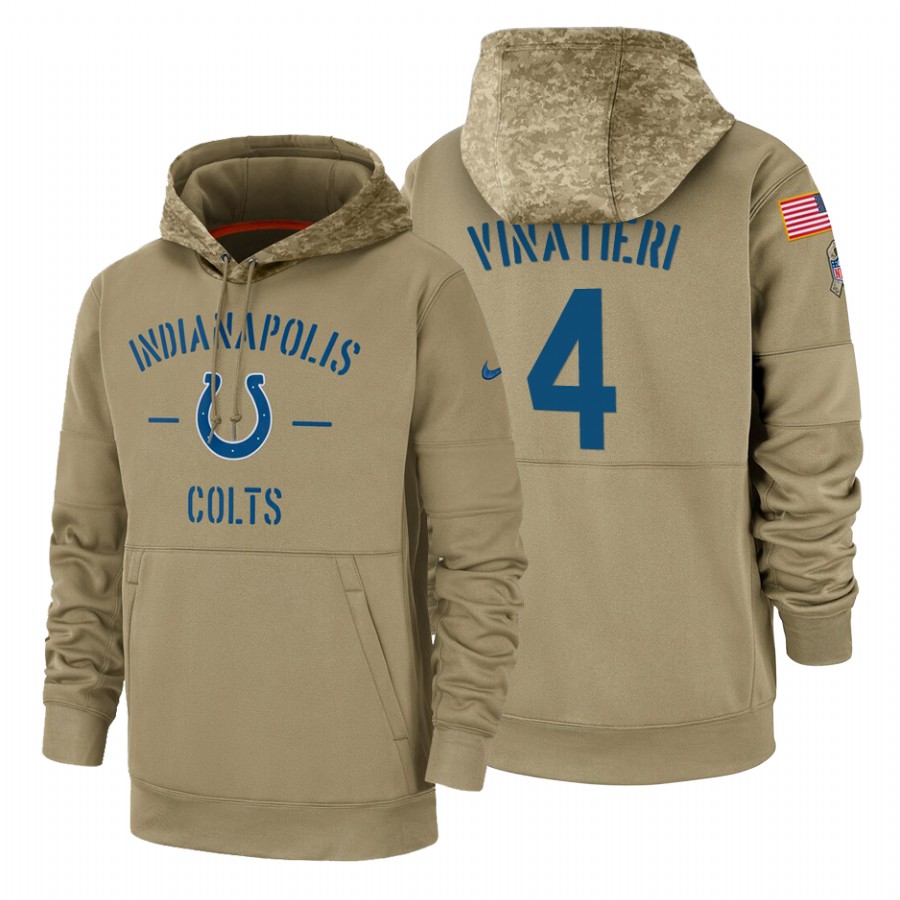 Indianapolis Colts #4 Adam Vinatieri Nike Tan 2019 Salute To Service Name & Number Sideline Therma P