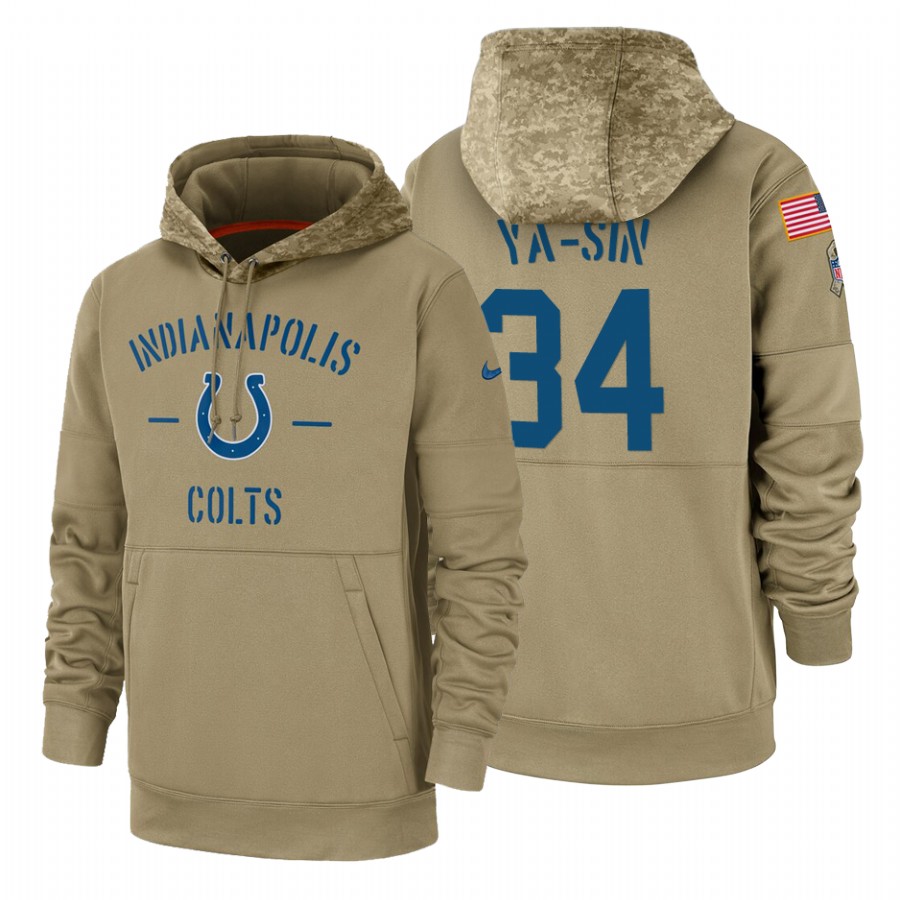 Indianapolis Colts #34 Rock Ya-Sin Nike Tan 2019 Salute To Service Name & Number Sideline Therma Pul