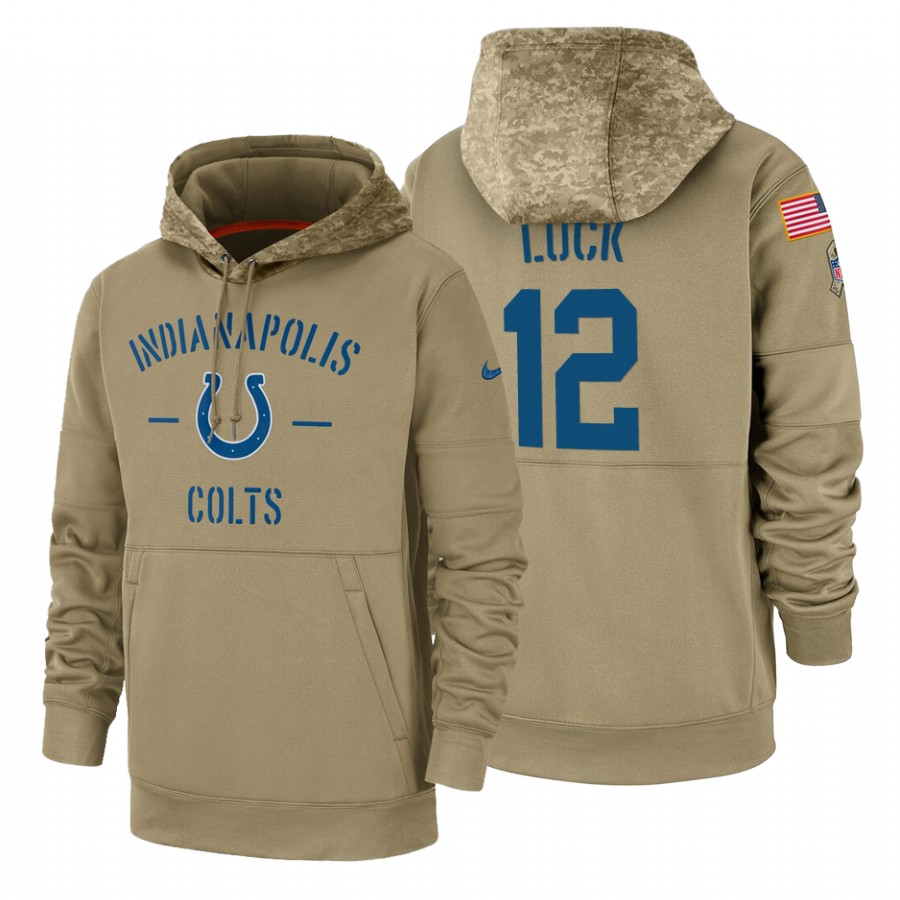 Indianapolis Colts #12 Andrew Luck Nike Tan 2019 Salute To Service Name & Number Sideline Therma Pul