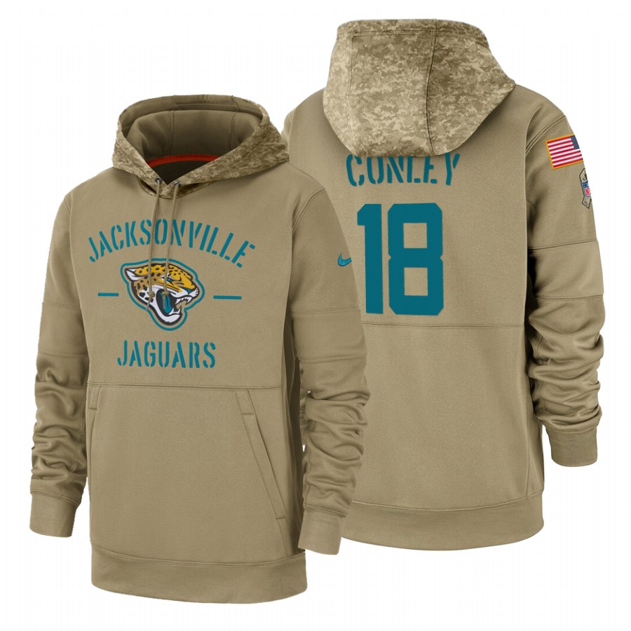 Jacksonville Jaguars #18 Chris Conley Nike Tan 2019 Salute To Service Name & Number Sideline Therma