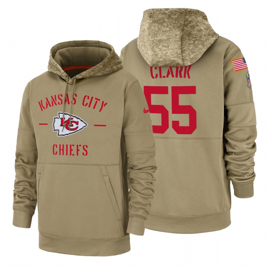 Kansas City Chiefs #55 Frank Clark Nike Tan 2019 Salute To Service Name & Number Sideline Therma Pul