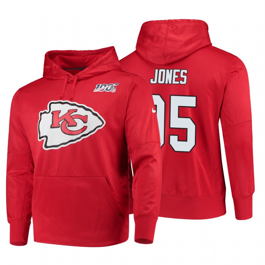 Kansas City Chiefs #95 Chris Jones Nike 100 Primary Logo Circuit Name & Number Pullover Hoodie Red - Click Image to Close