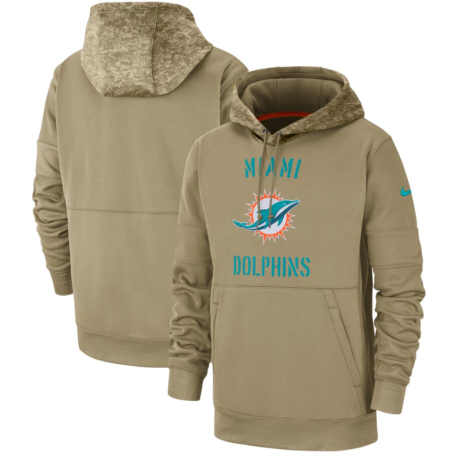Miami Dolphins Nike Tan 2019 Salute to Service Sideline Therma Pullover Hoodie