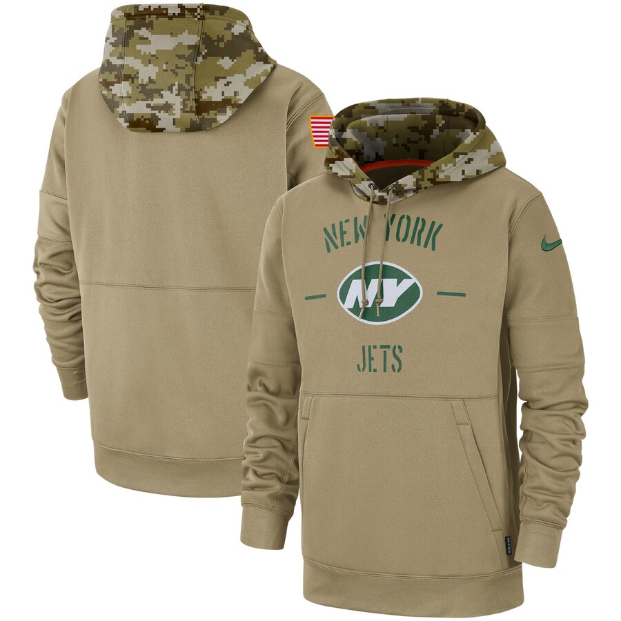 New York Jets Nike Tan 2019 Salute to Service Sideline Therma Pullover Hoodie