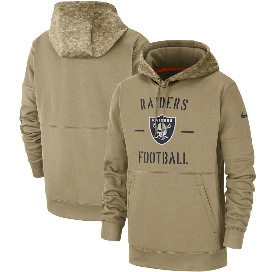 Oakland Raiders Nike Tan 2019 Salute to Service Sideline Therma Pullover Hoodie