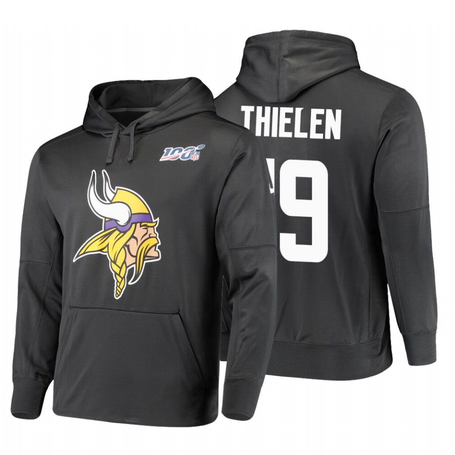 Minnesota Vikings #19 Adam Thielen Nike 100 Primary Logo Circuit Name & Number Pullover Hoodie Anthr - Click Image to Close
