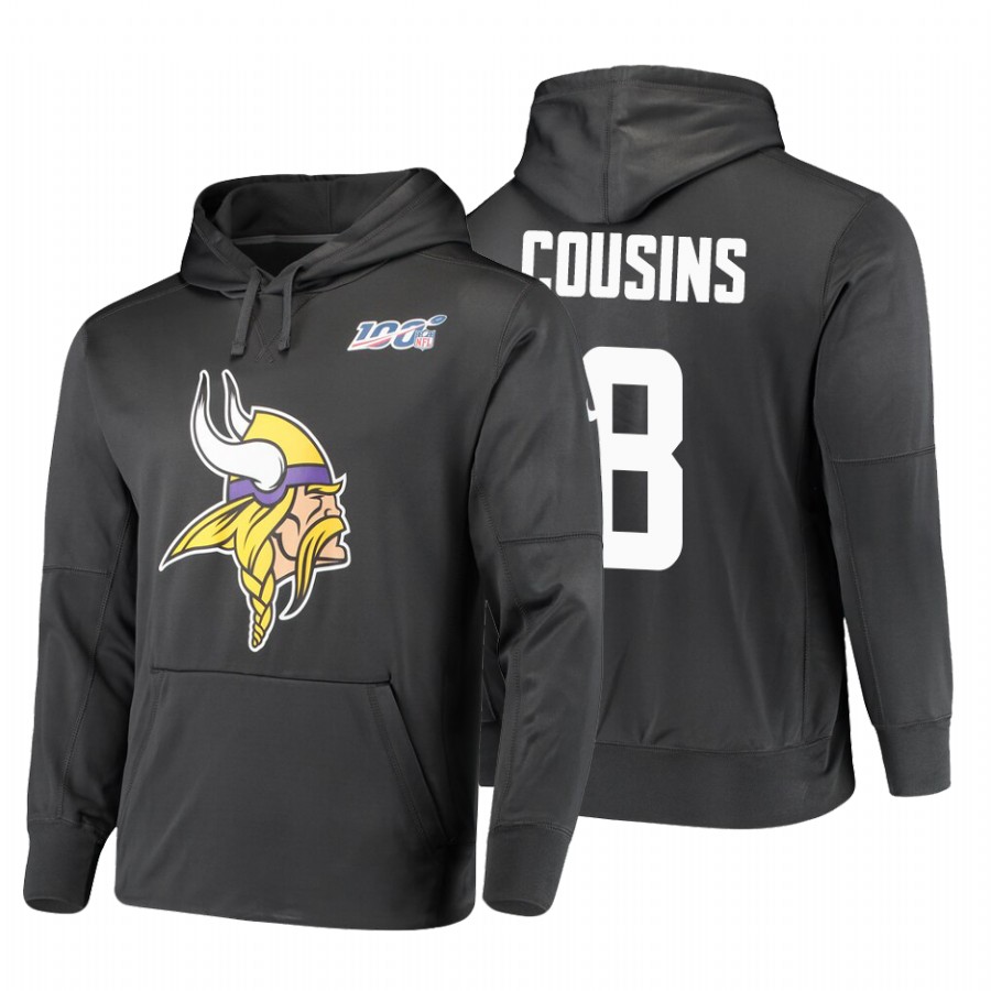 Minnesota Vikings #8 Kirk Cousins Nike 100 Primary Logo Circuit Name & Number Pullover Hoodie Anthra