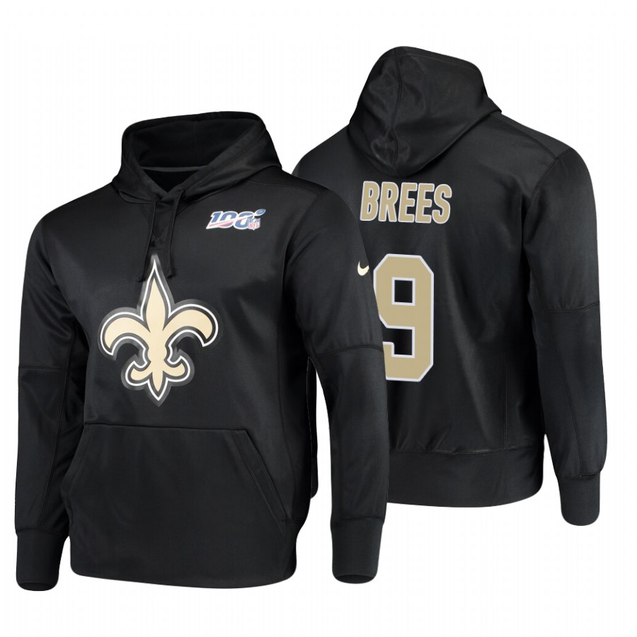 New Orleans Saints #9 Drew Brees Nike 100 Primary Logo Circuit Name & Number Pullover Hoodie Black
