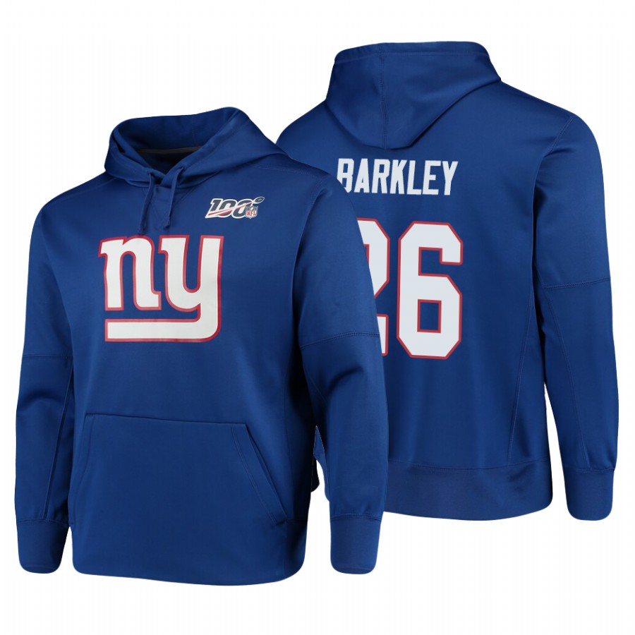 New York Giants #26 Saquon Barkley Nike 100 Primary Logo Circuit Name & Number Pullover Hoodie Royal