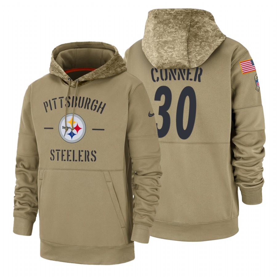 Pittsburgh Steelers #30 James Conner Nike Tan 2019 Salute To Service Name & Number Sideline Therma P