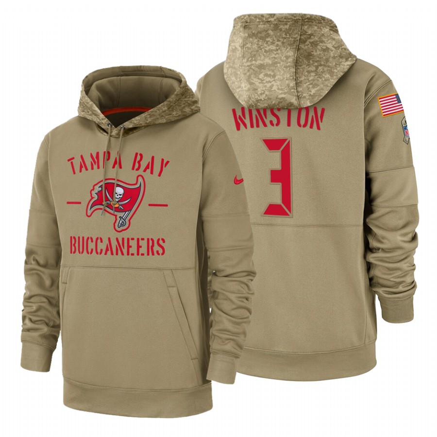 Tampa Bay Buccaneers #3 Jameis Winston Nike Tan 2019 Salute To Service Name & Number Sideline Therma