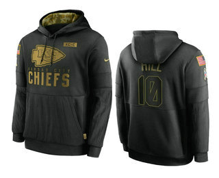 Kansas City Chiefs #10 Tyreek Hill Black 2020 Salute To Service Sideline Performance Pullover Hoodie