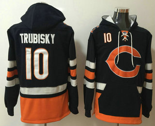 Chicago Bears #10 Mitchell Trubisky NEW Navy Blue Pocket Stitched Pullover Hoodie