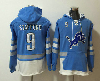 Detroit Lions #9 Matthew Stafford NEW Blue Pocket Stitched Pullover Hoodie