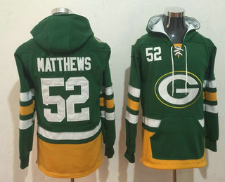 Green Bay Packers #52 Clay Matthews NEW Green Pocket Stitched Pullover Hoodie
