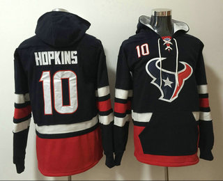 Houston Texans #10 DeAndre Hopkins NEW Navy Blue Pocket Stitched Pullover Hoodie - Click Image to Close