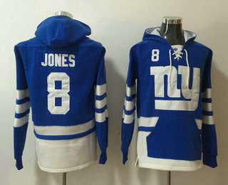 New York Giants #8 Daniel Jones NEW Blue Pocket Stitched Pullover Hoodie - Click Image to Close