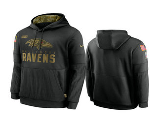 Baltimore Ravens Black 2020 Salute to Service Sideline Performance Pullover Hoodie
