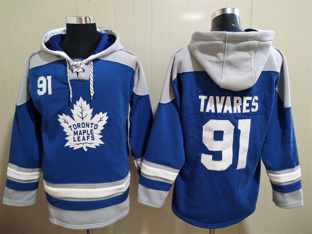 Toronto Maple Leafs #91 John Tavares Royal Blue Hoodie - Click Image to Close