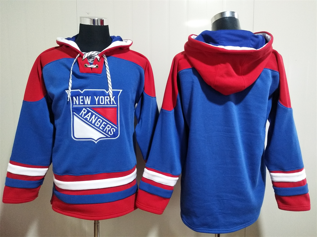 New York Rangers Blue Ageless Must Have Lace Up Pullover Blank Hoodie