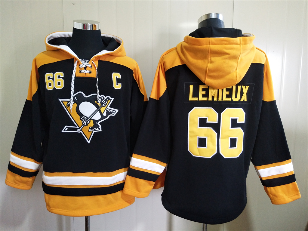 Pittsburgh Penguins #66 Mario Lemieux Black Ageless Must Have Lace Up Pullover Hoodie