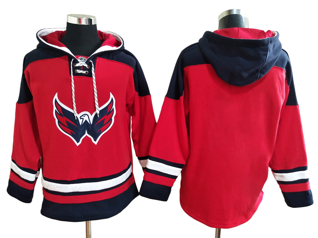 Washington Capitals Red Ageless Must Have Lace Up Pullover Blank Hoodie - Click Image to Close