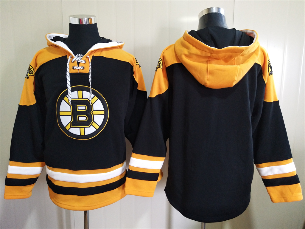 Boston Bruins Black Ageless Must Have Lace Up Pullover Blank Hoodie