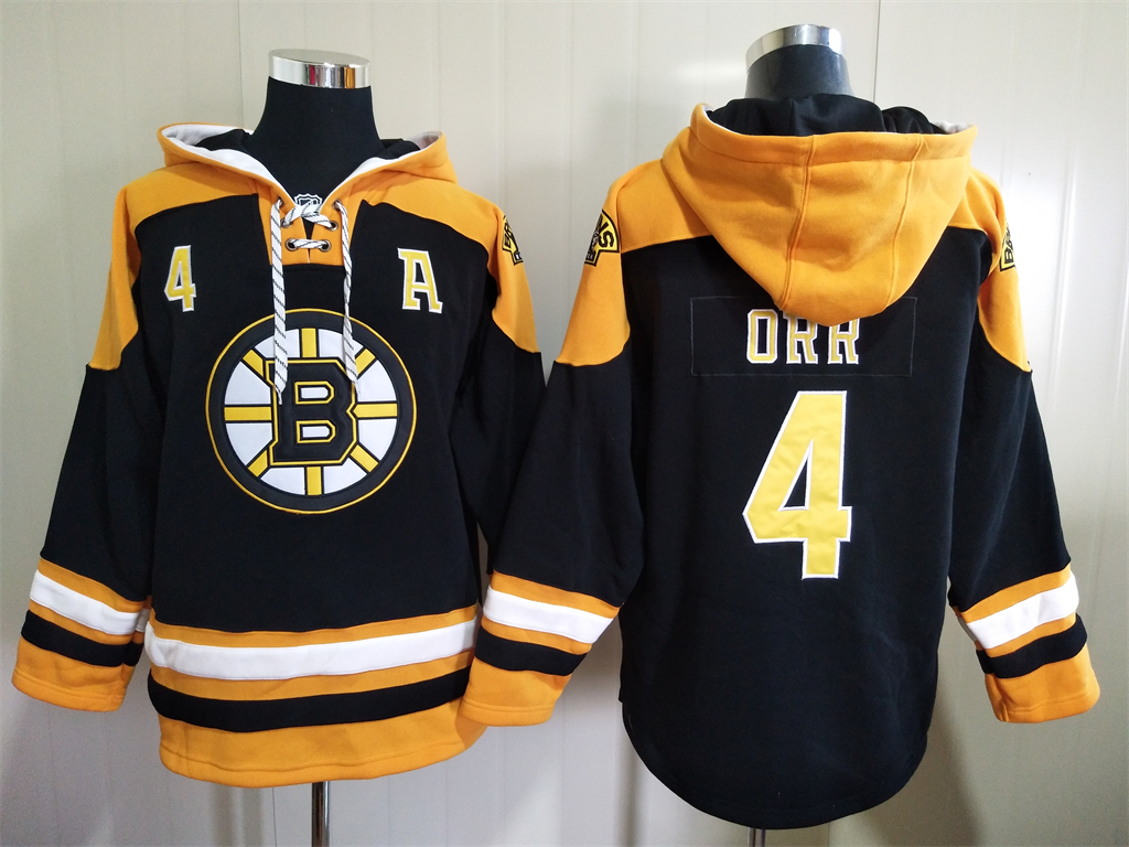 Boston Bruins #4 Bobby Orr Black Ageless Must Have Lace Up Pullover Hoodie