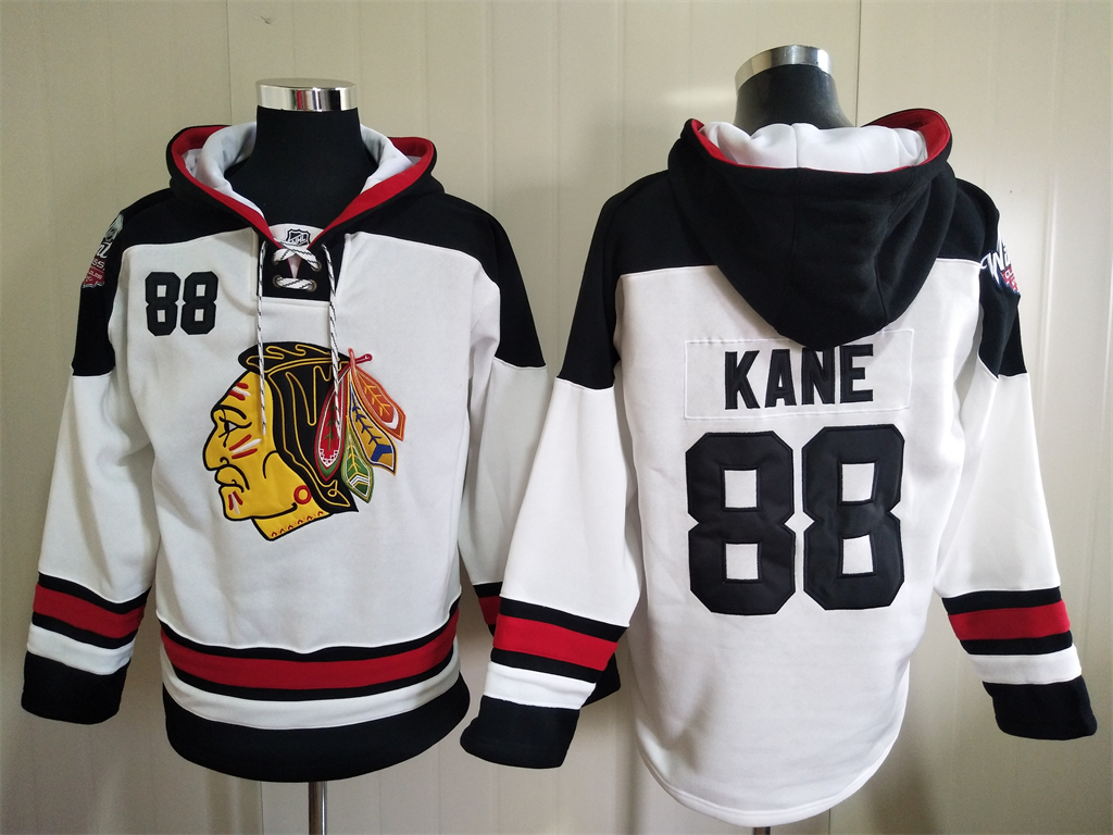 Chicago Blackhawks #88 Patrick Kane White Ageless Must Have Lace Up Pullover Hoodie - Click Image to Close