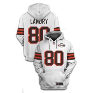 White Cleveland Browns #80 Jarvis Landry 2021 1946 Collection Pullover Hoodie - Click Image to Close