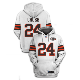 Cleveland Browns #24 Nick Chubb 2021 1946 Collection Pullover White Hoodie