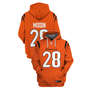 Cincinnati Bengals #28 Joe Mixon Orange 2021 Pullover Hoodie