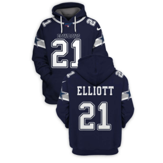Dallas Cowboys #21 Ezekiel Elliott Navy 2021 Pullover Hoodie