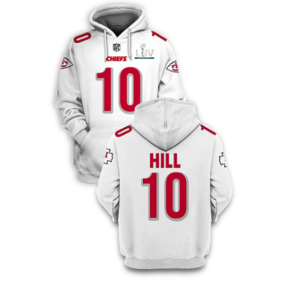 White Kansas City Chiefs #10 Tyreek Hill 2021 Super Bowl LIV Pullover Hoodie - Click Image to Close