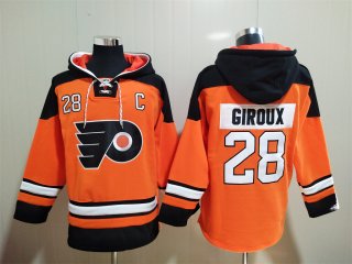 Philadelphia Flyers #28 Claude Giroux Orange Ageless Must-Have Lace-Up Pullover Hoodie