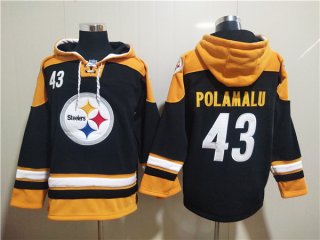 Pittsburgh Steelers #43 Troy Polamalu Black Ageless Must-Have Lace-Up Pullover Hoodie