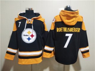 Pittsburgh Steelers #7 Ben Roethlisberger Black Ageless Must-Have Lace-Up Pullover Hoodie