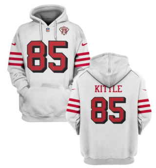 San Francisco 49ers #85 George Kittle 2021 White 75th Anniversary Pullover Hoodie