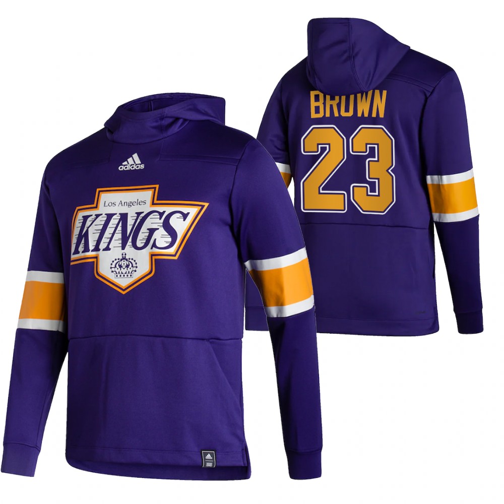 Los Angeles Kings #23 Dustin Brown Adidas Reverse Retro Pullover Hoodie Purple - Click Image to Close