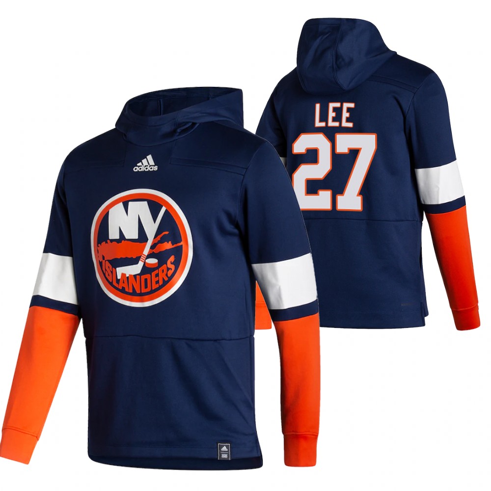 New York Islanders #27 Anders Lee Adidas Reverse Retro Pullover Hoodie Navy - Click Image to Close