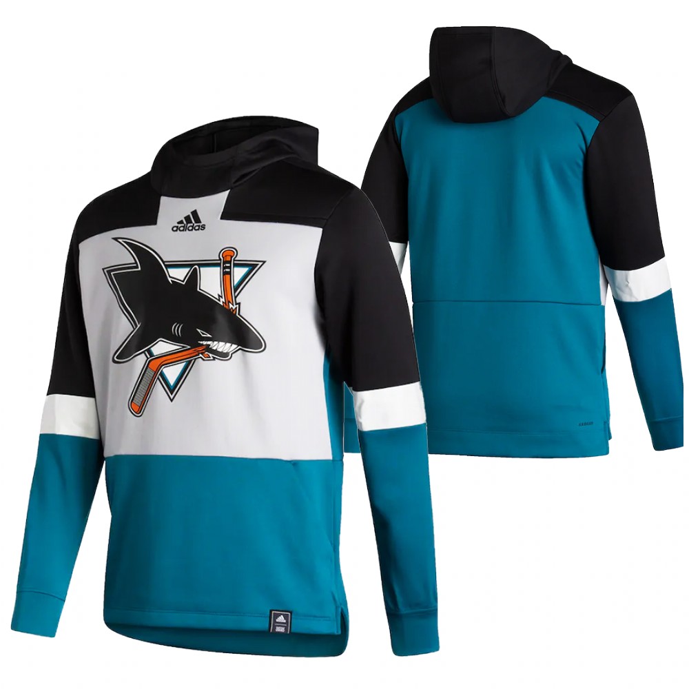 San Jose Sharks Blank Adidas Reverse Retro Pullover Hoodie Gray Teal - Click Image to Close