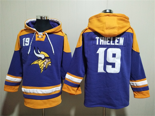 Minnesota Vikings #19 Adam Thielen Purple Yellow Ageless Must-Have Lace-Up Pullover Hoodie